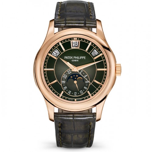 PATEK PHILIPPE COMPLICATIONS ANNUAL CALENDAR MOONPHASE OLIVE GREEN SUNBURST ROSE GOLD 40MM - 5205R-011 (2022)