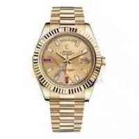 Rolex Day-Date II 218238 41mm 18K yellow gold champagne dial & baguette diamond 2 baguette ruby